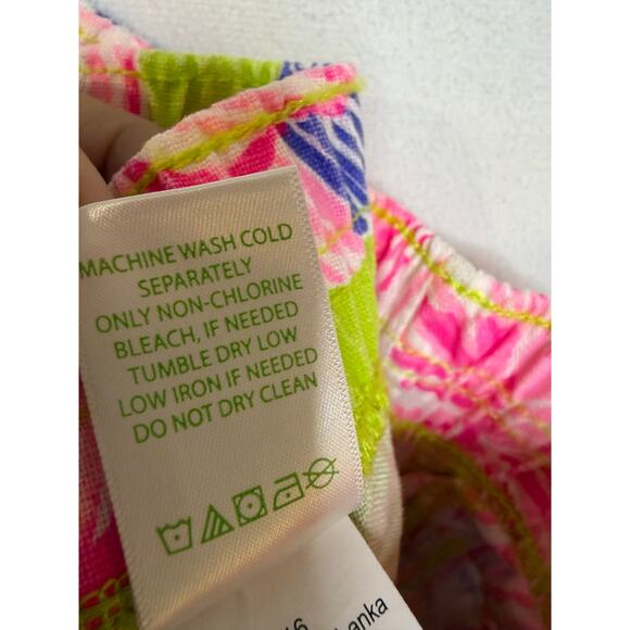 Lilly Pulitzer S Linen Shorts Neon Lime Green Floral Print Stretchy Waist Comfy - Picture 3 of 6